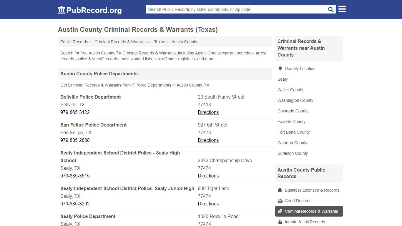 Austin County Criminal Records & Warrants (Texas)